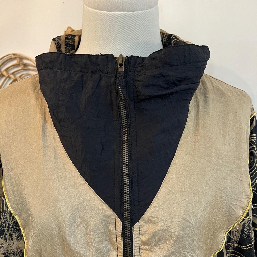 Vintage 90s Windbreaker Jacket Gold Black Print Bomber Mob Wife L - Picture 12 of 12